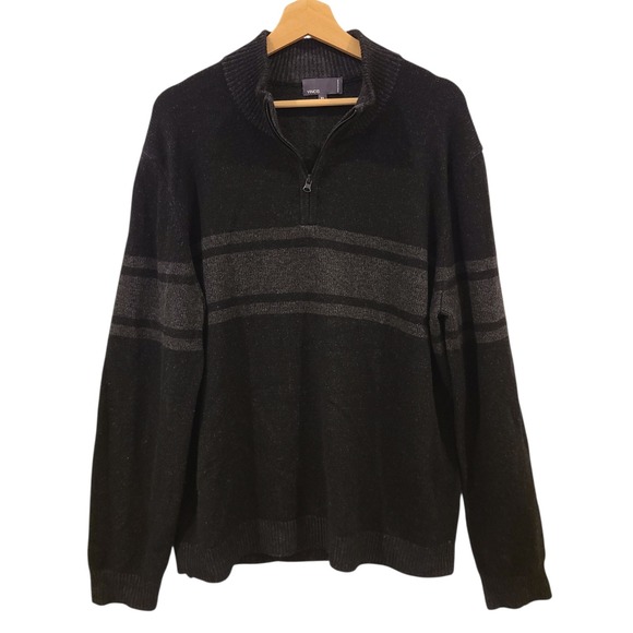 Vince Black and Grey Stripe Wool Cashmere Blend Quarter Zip Up Sweater Mens XL - Picture 1 of 8